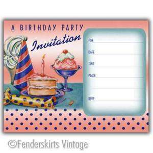 Vintage Retro Ice Cream Birthday Party Invitations  