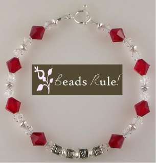   Crystal Valentines Day Bracelet ~ Sterling Silver Beads Love  