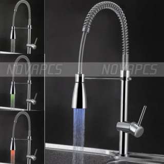 Chrome Kitchen Bathroom Waterfall Sink LED light Faucet Tap  