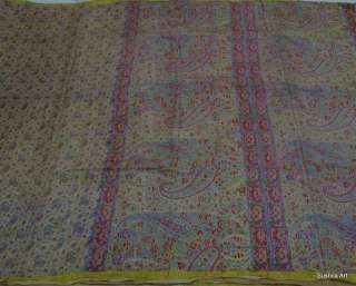Real Pure Silk Indian Vintage Antique Saree Sari Nice Print on Cream 