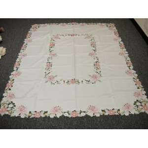  Elegant Pink Flower Embroided Tablecloth 72X 108  12PC 