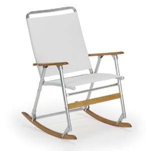   High Back Folding Rocking Arm Beach Chair, White Patio, Lawn & Garden