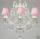 LT CHIC CRYSTAL WROUGHT IRON CHANDELIER PINK SHADES