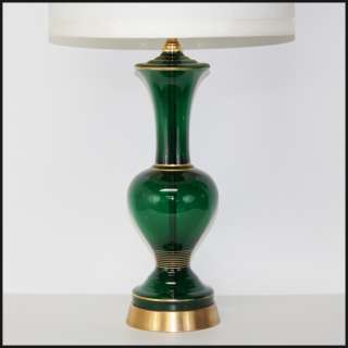 Vtg MARBRO Italian Murano Green Glass w/ Gilt Lamp Hollywood Regency 