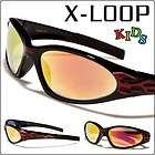 Kids X Loop Boys Sunglasses Black with Red Flame Frame Orange Revo 