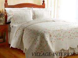 EMBROIDERY ROSE PINK PEACH FLORAL CHIC KING QUILT SET  