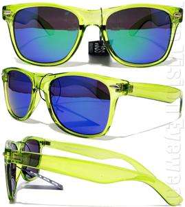   Color Translucent Wayfarer Sunglasses Green Blue Mirror Lens Green KCD
