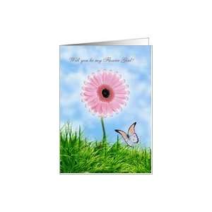  Flower girl invitation with pink Gerbera and butterfly 