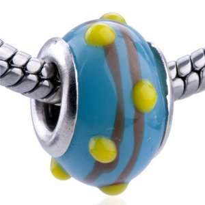  Glass Bead Blue Murano Yellow Spots European Charm Bead Bracelet 