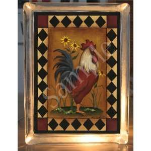    Country Rooster Decorative Glass Block Accent Light
