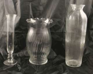 Lot of 3 Clear Glass Bud Flower Vase Vases 1 Large 1 tall One Single 