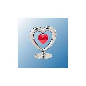 Chrome Plated Elegant Heart Free Standing   Red   Swarovski Crystal