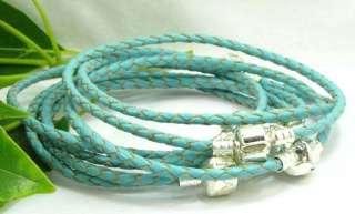 5PC BLUE leather bracelet chain fit BIG Hole European charm bead 19 cm 