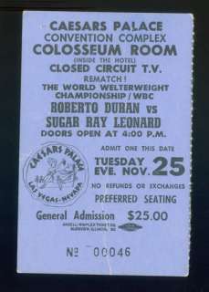 1980 Duran vs Leonard WBC Boxing Welterweight Championship Ticket NO 