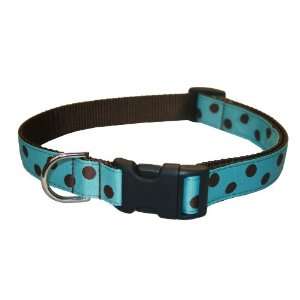  Large Blue/Brown Dot Dog Collar 1 wide, Adjusts 18 28 