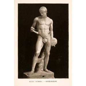 1905 Photolithograph Attic School Greek Statue Art 