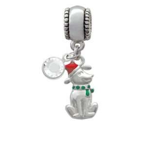 2 D Christmas Dog with Red Hat Charm European Charm Bead Hanger 