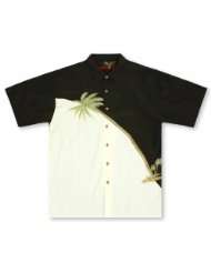 Bamboo Cay Crescent Palm   Black Tropical Hawaiian Aloha Shirt
