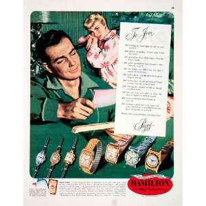 1950 Ad Hamilton Watch Diamond Authentic 14K Gold Isochronism Jewelers 