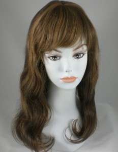 Long Dark/Light Brown Straight Human Hair Wig w/ Bangs  