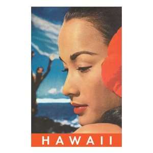  Hawaii, Lady with Hibiscus Giclee Poster Print, 24x32 