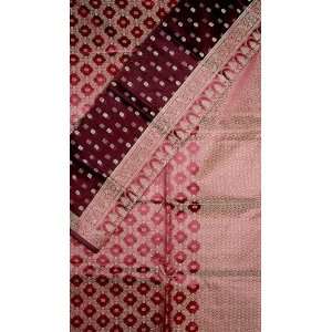 Burgundy Banarasi Kora Silk Suit with All Over Thread Weave   Cotton 