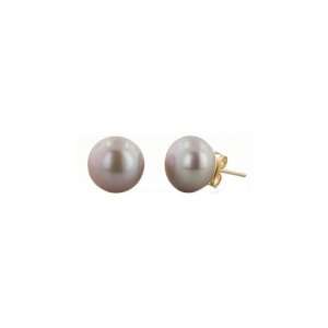 Honora   Plum Button Pearl Stud Earrings in 14k Yellow Gold (10   10.5 