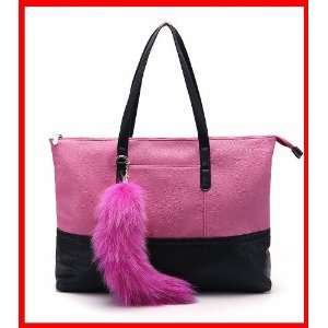   Handbag Tote Fox Tail Fur Party Evening Bag Fashion Hot Pink 170392
