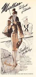 1945 Smoking Woman & Sailor Marlboro Cigarette print ad  