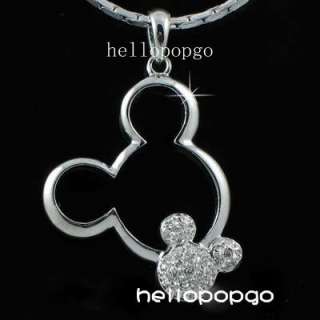 18K White gold GP Swarovski Crystal Mickey Mouse Necklace  