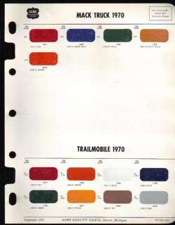 1970 Mack Truck & Trailmobile Color Chart  