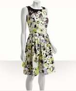   #311468101 citron floral print stretch cotton pleated a line dress