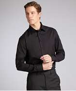 Armani black stretch cotton point collar dress shirt style# 319632401