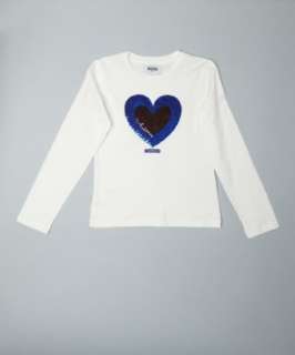 style #318098201 KIDS white cotton blue sequin heart long sleeve t 