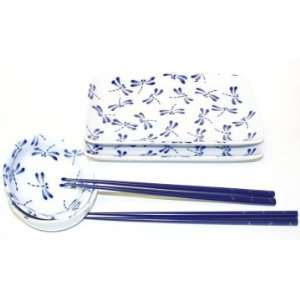  Blue & White Dragonfly Sushi Set for Two