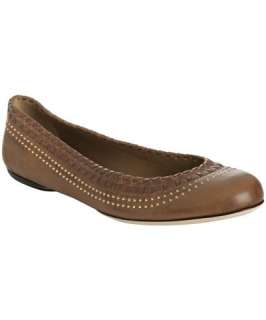 Gucci brown leather whipstitched studded flats