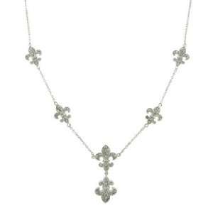    Sterling Silver with Cubic Zirconia Fleur de Lis Necklace Jewelry