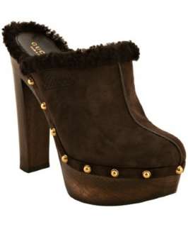 Gucci brown suede shearling lined Montana studded platform clogs 