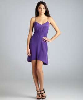 Geren Ford purple silk smocked waist v neck slip dress
