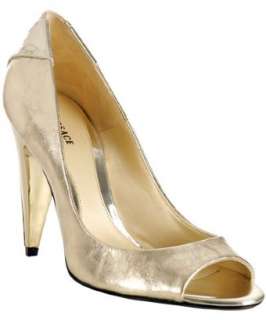 Versace gold metallic leather peep toe pumps  