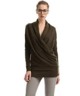 Hayden olive cashmere pleat detail wrap front sweater   up to 