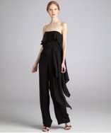 Halston Heritage black silk georgette strapless asymmetrical drape 