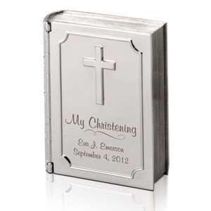  Silver Personalized Christening Bible Keepsake Box Baby