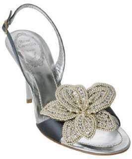 Rene Caovilla navy silk and silver leather flower sandals   up 