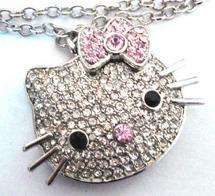 4GB Kitty Cat Crystal Necklace USB Flash Drive Silver  