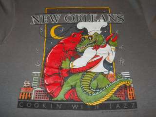 vintage 80S NEW ORLEANS CROCODILE CRAWFISH DANCING JAZZ SOFT t shirt 