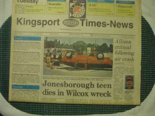   Times   Helicopter Crash Davey Allison NEWS Kingsport, TN  