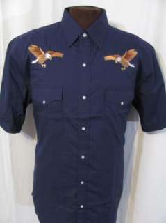 vintage UNWORN NAVY WESTERN ROCKABILLY indie snap shirt L  