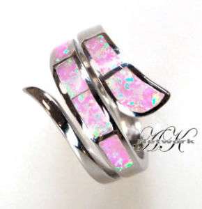 NEW 925 STERLING SILVER CREATED PINK OPAL RING *SIZE 8*  