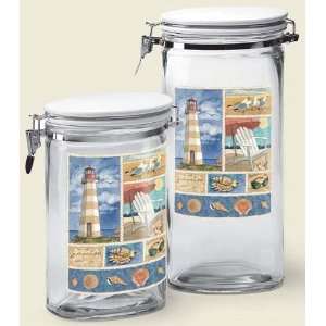 Coastal Collage Nautical Lighthouse Canister Set  Kitchen 